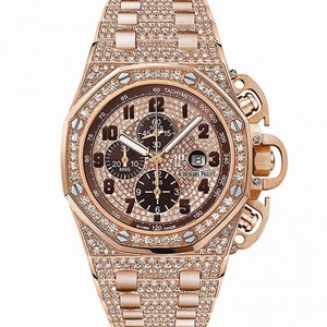 Audemars Piguet Diamond Paved Dial Automatic 18 Carat Pink Gold Men's Chronograph Watch 26215OR.ZZ.1239OR.01
