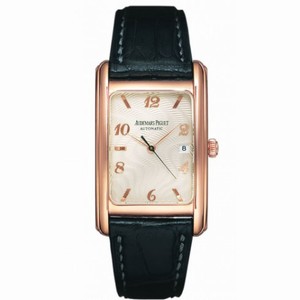 Audemars Piguet Edward Piguet Silver Guilloche Dial 18kt Pink Gold Black Leather Men's Watch 15121OROOA002CR01