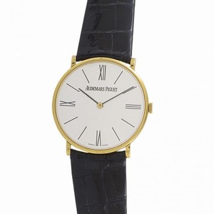 Audemars Piguet Jules Audemars Silver Dial Yellow Gold Case Black Leather Strap Ladies Watch 14667BA.OO.A001CR.01