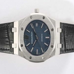 Audemars Piguet Royal Oak 15202ST.OO.0944ST.03 Round Blue Dial Black Crocodile Leather Strap Watch
