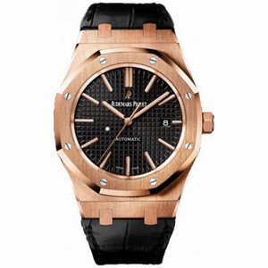 Audemars Piguet Royal Oak Automatic Black Dial  Black Leather Strap Men's Watch 15400OROOD002CR01