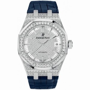 Audemars Piguet Royal Oak Diamond Pave Dial Blue Leather Strap Automatic Men's Watch 15452BCZZD019CR01