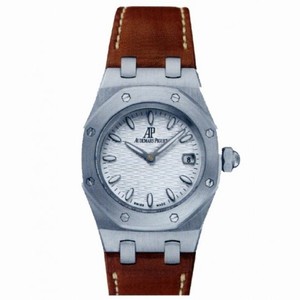 Audemars Piguet Royal Oak Silver Dial Stainless Steel Brown Leather Ladies Watch 67600ST.OO.D080VS.01