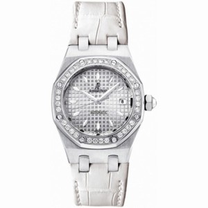 Audemars Piguet Royal Oak Silver Dial White Leather Ladies Watch 77321ST.ZZ.D012CR.01