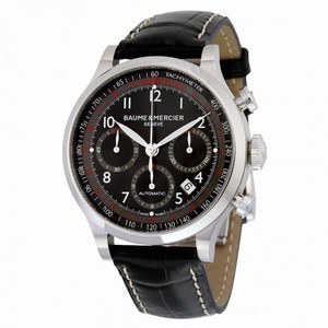 Baume and Mercier Capeland Chronograph Black Dial Black Alligator Leather Men's Watch 10042