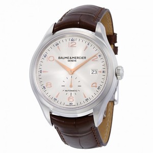Baume and Mercier Clifton Automatic Silver-Sun Dial Brown Leather Men's Watch 10054