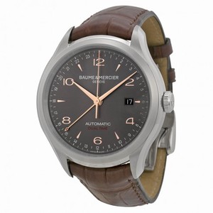 Baume and Mercier Clifton Dual Time Grey Dial Brown Alligator Leather Men's Watch 10111