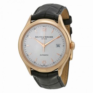 Baume and Mercier Clifton Silver Dial 18kt Rose Gold Black Alligator Leather Men's Watch 10058