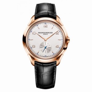 Baume and Mercier Clifton Silver Dial 18kt Rose Gold Black Alligator Leather Men's Watch 10060