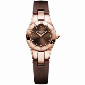 Baume and Mercier Linea Brown Diamond Dial 18kt Rose Gold Brown Satin Ladies Watch 10090