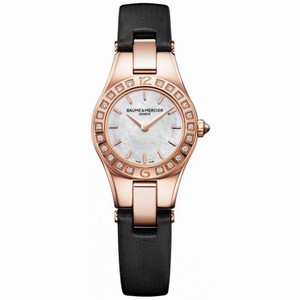 Baume and Mercier Linea Mother of Pearl Dial 18kt Rose Gold Black Satin Ladies Watch 10091