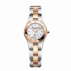 Baume and Mercier Mother of Pearl Diamond Dial 18kt Rose Gold Steel Ladies Watch 10114