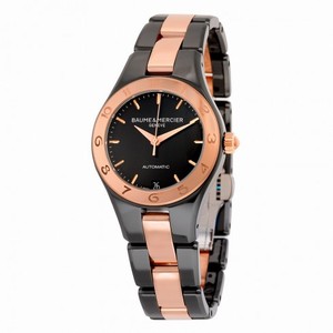 Baume et Mercier Linea Black Dial Ceramic and Rose Gold-Plated Stainless Steel Automatic Ladies Watch MOA10069