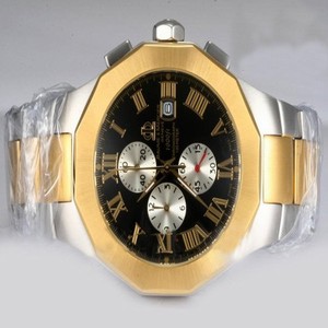 Baume Mercier Riviera XXL 8669 Black Dial Round Silver 18k Gold Strap Watch