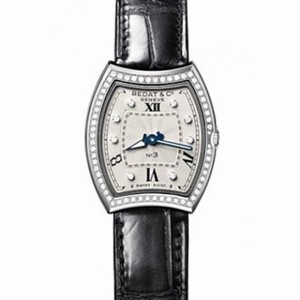 Bedat No. 3 Silver Diamond Dial Black Leather Strap Ladies Watch 305.020.109