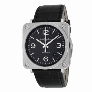 Bell and Ross Aviation Automatic Black Dial Black Leather Men's Watch BRS92-BL-ST