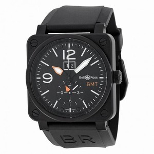 Bell and Ross Aviation Black Dial Black Rubber Men's Watch BR0351-GMT-CA