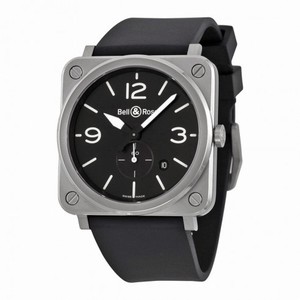 Bell and Ross Aviation Black Dial Black Rubber Strap Men's Watch BLRBRS-BLC-ST