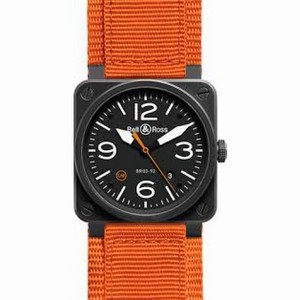 Bell and Ross Aviation Black Dial Orange Canvas Strap Automatic Men's Watch BR0392-O-CA