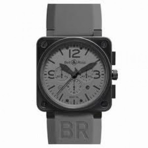 Bell and Ross Aviation Commando Chronograph Grey Dial Rubber Automatic Men's Watch BR01-94COMMANDO