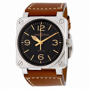 Bell and Ross Aviation Gold Heritage Black Dial Leather Men's Watch BR0392-GOLD-HER
