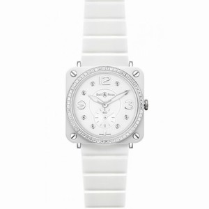 Bell and Ross Aviation White Ceramic Diamond Unisex Watch BRS-WHT-CERT-PHT