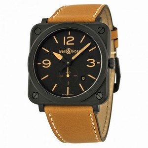 Bell and Ross Black Dial Beige Calfskin Leather Men's Watch BLRBRS-HERI-CEM