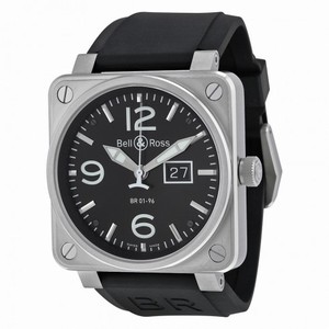 Bell and Ross Grande Date Black Dial Black Rubber Men's Watch BR0196-BL-ST