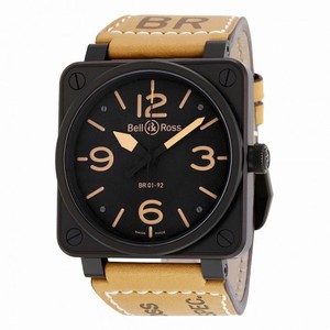 Bell and Ross Heritage Black Dial Tan Leather Strap Men's Watch BR01-92-HERITAGE