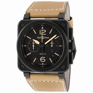 Bell and Ross Heritage Chronograph Black Dial Beige Leather Men's Watch BR0394-HERI-CE