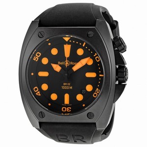 Bell and Ross Marine Black Dial Orange Index Rubber Men's Watch BR0292-ORANGE