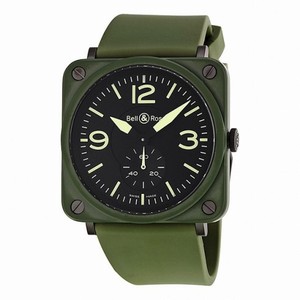 Bell and Ross Military Olive Green Ceramic Rubber Strap Men's Watch BRS-CERAM-MIL