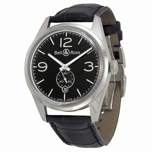 Bell and Ross Vintage Officer Black Dial Black Leather Men's Watch BRG123-BL-ST-SCR