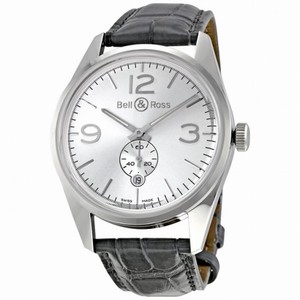 Bell and Ross Vintage Officer Silver Dial Grey Alligator Strap Automatic Men's Watch BR123-OFFICER-SIL
