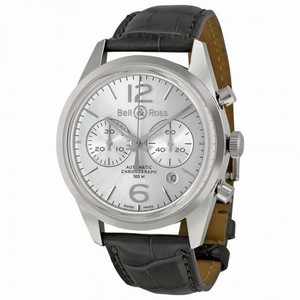 Bell and Ross Vintage Officer Silver Dial Stainless Steel Grey Leather Men's Watch BRG126-WH-ST-SCR