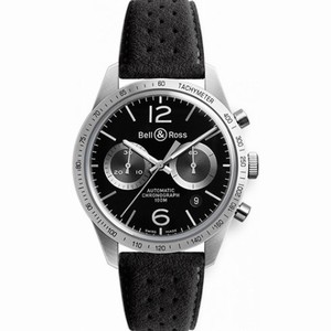 Bell and Ross Vintage Original Automatic Chronograph Black Dial Black Leather Men's Watch RBRV126-BS-ST-SF