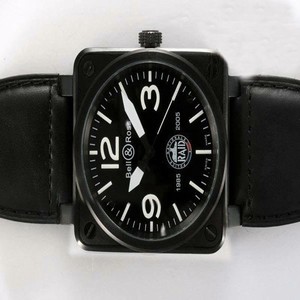 Bell Ross BR-S Ceramic BR-S Ceramic Black Dial Black Cow Leather Strap Black Dial 46x46mm Watch