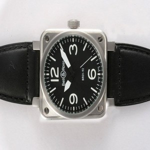 Bell Ross BR01-92 BR01-92 Black Black Dial Black Crocodile Leather Strap Watch