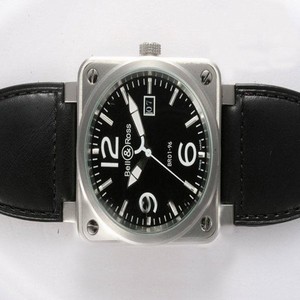 Bell Ross BR01-96 Big Date BR01-96 Black Black Cow Leather Strap Black Dial Watch