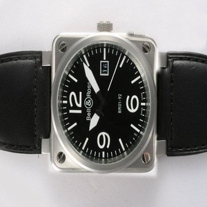 Bell Ross BR01-96 Big Date BR01-96 Black Black Ostrich Leather Strap 46x46mm Midsize Watch