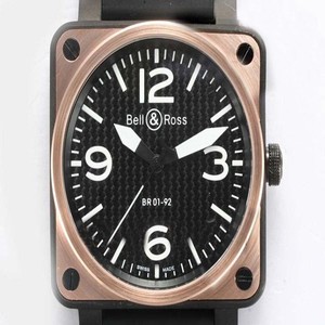 Bell Ross BR01 Gold Carbon BR 01-92 Auto Fabric Black Dial 46x46mm Black Rubber Strap Watch
