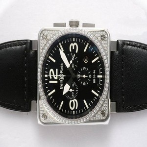 Bell Ross BR01 Top Diamonds BR01-94 Black Quartz Chronograph Square Midsize Watch