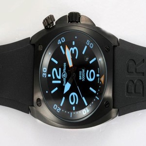 Bell Ross BR02 BR02 Carbon Finish Round Black Ostrich Leather Strap Midsize Watch