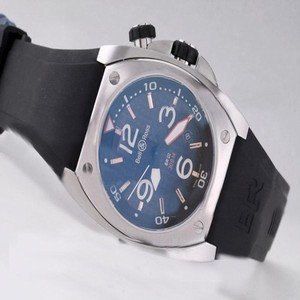 Bell Ross BR02 BR02 Steel Black Rubber Strap Round Blue Dial Watch