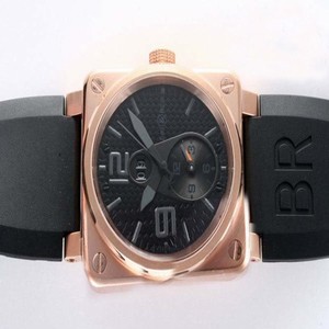 Bell Ross BR03-94 BR 03-51 GMT Black Rose Gold Strap Black Dial Watch