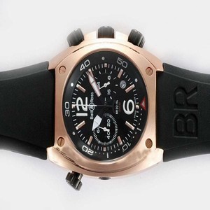 Bell Ross Chronograph BR02-92 Pink Gold 44mm Midsize Black Rubber Strap Watch
