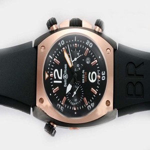 Bell Ross Chronograph BR02-92 Pink PVD Case Black Dial Watch