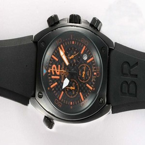 Bell Ross Chronograph BR02-94 Hexagonal Midsize Black Rubber Strap Watch