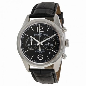 Bell & Ross Vintage Officer Automatic Chronograph Black Dial Black Leather Men's Watch RBRG126-BL-ST-SCR