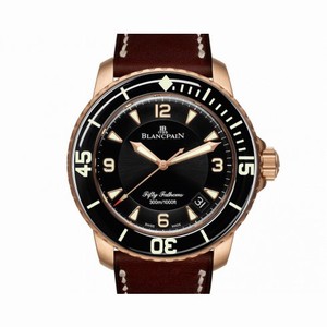 Blancpain Fifty Fathoms Black Dial Brown Leather Automatic Men's Watch 5015A-3630-63B